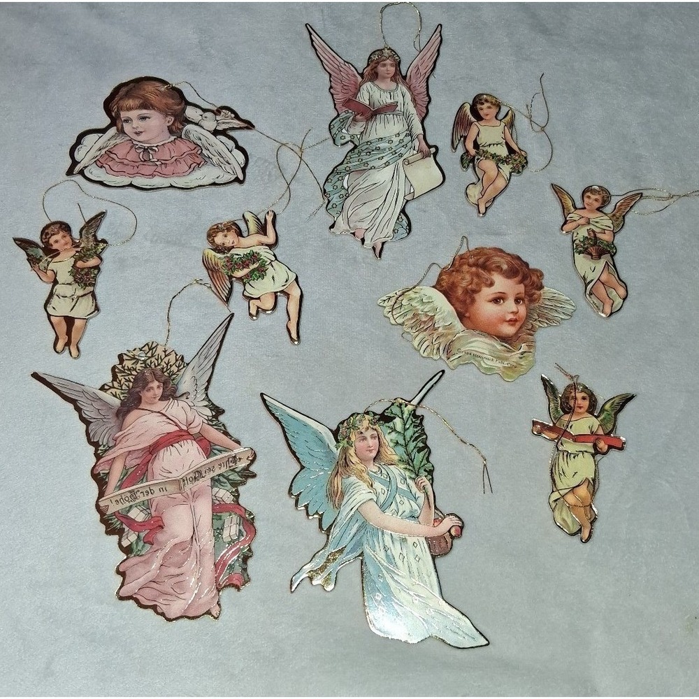 Vintage 1984 Merrimack Victorian Angel Christmas Ornaments Lot of 10 Embossed Di